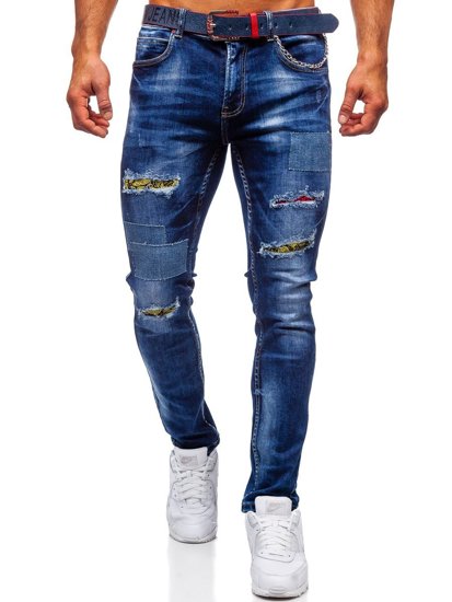 Тъмносини мъжки дънки slim fit Bolf с колан 80034W0