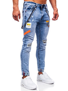 Сини мъжки дънки slim fit с тиранти Bolf KS2102-2