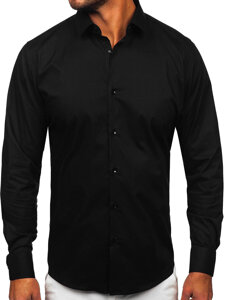 Черна мъжка елегантна памучна риза с дълъг ръкав slim fit Bolf TSM14