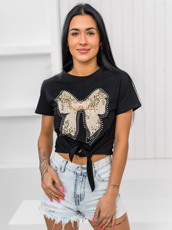 Черна дамска тениска с апликация Bolf 96T612