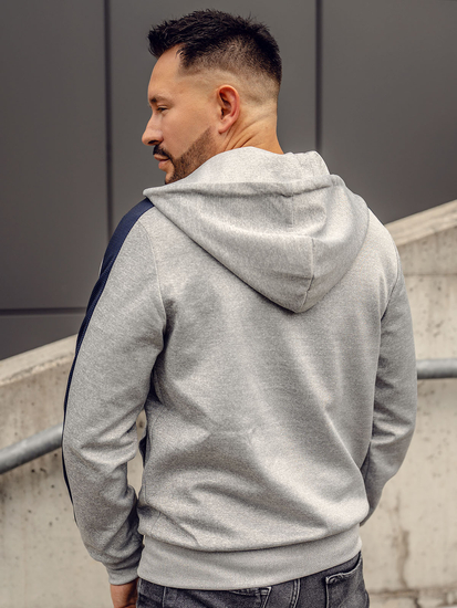 Сив мъжки суитшърт с цип и качулка Bolf 27B8121