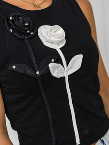 Черна дамска тениска тип боксер с апликация Bolf 96T653