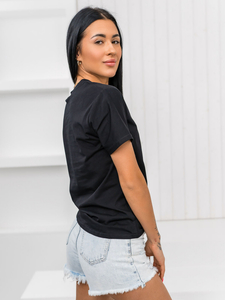 Черна дамска тениска с апликация Bolf 97T2102