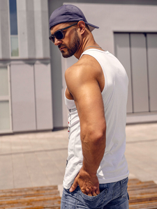 Бял мъжки потник с принт Bolf 14835A