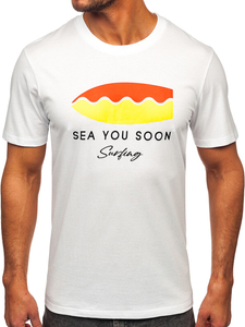 Бяла памучна мъжка тениска с щампа Bolf MPO3457