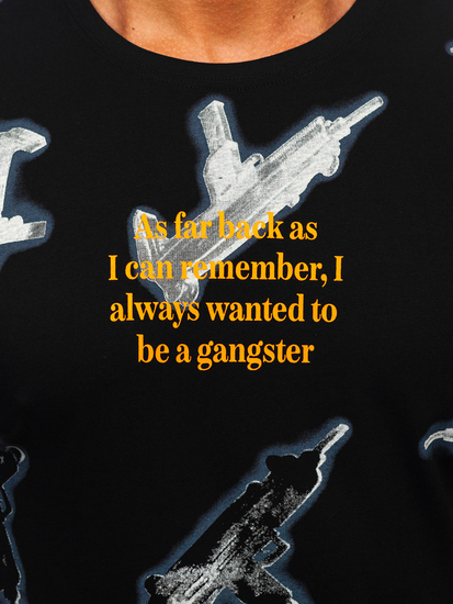 Черна памучна мъжка тениска с щампа Bolf MPO3471