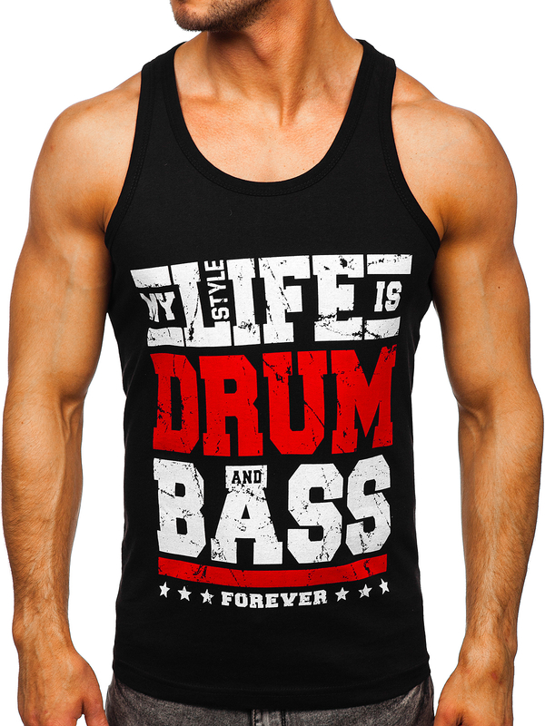 Черен мъжки потник tank top с принт Bolf 14832