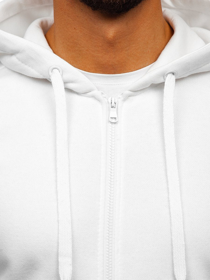 Мъжки суитшърт с качулка и цип бял Bolf 2008