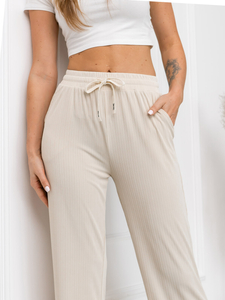 Бежов широк дамски панталон от плат Bolf W7957