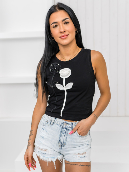 Черна дамска тениска тип боксер с апликация Bolf 96T653