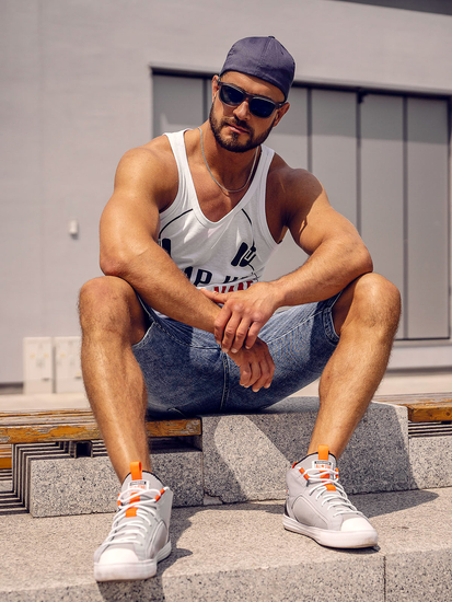 Бял мъжки потник с принт Bolf 14835A