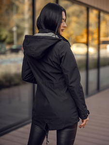 Дамско яке тип парка с качулка и качулка, черно и сиво Bolf 16M9081