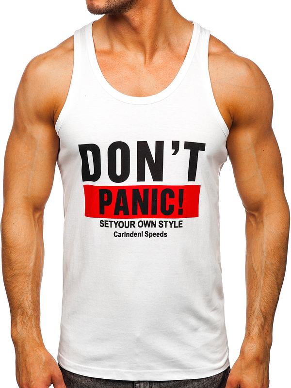 Бял мъжки потник tank top с принт Bolf 14854