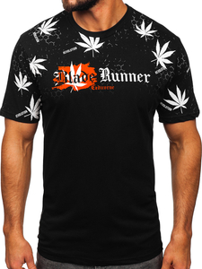 Черна памучна мъжка тениска с принт Bolf 14744