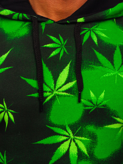 Черно-зелен мъжки суитшърт с качулка и принт Bolf 141006