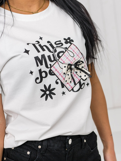 Бяла дамска тениска с апликация Bolf 97T2110