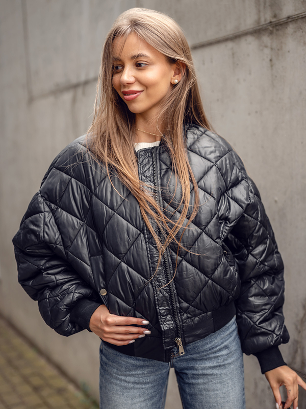 Черно капитонирано дамско бомбър яке Bolf J9089
