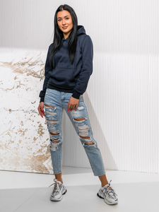 Дамски тъмносин суичър тип кенгуру Bolf W02A1