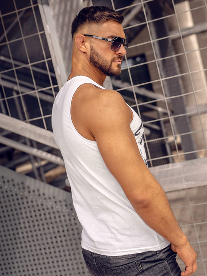 Бял мъжки потник с принт Bolf 14848A