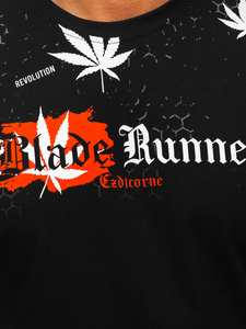 Черна памучна мъжка тениска с принт Bolf 14744