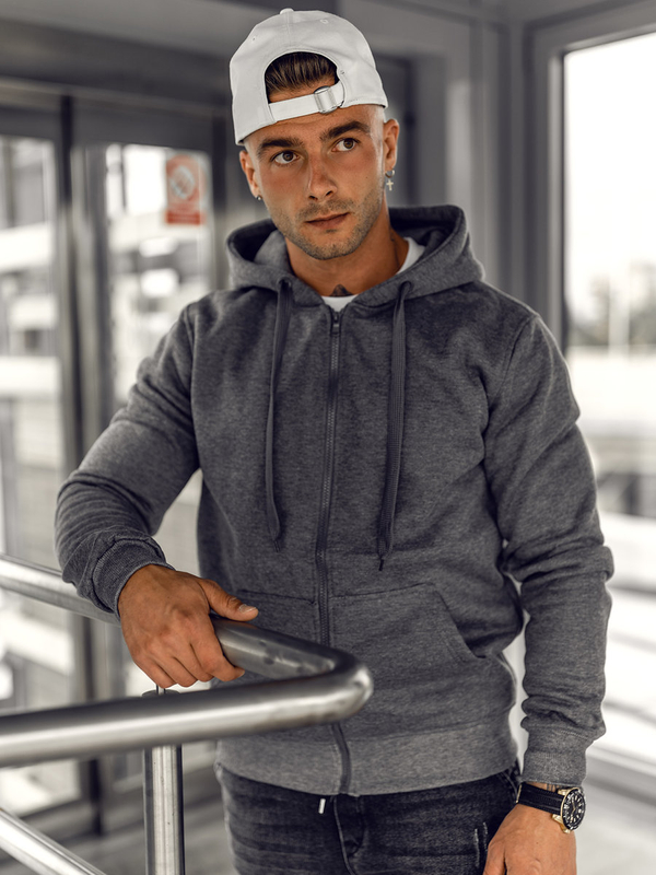 Мъжки суитшърт с качулка в цвят антрацит Bolf 2008A