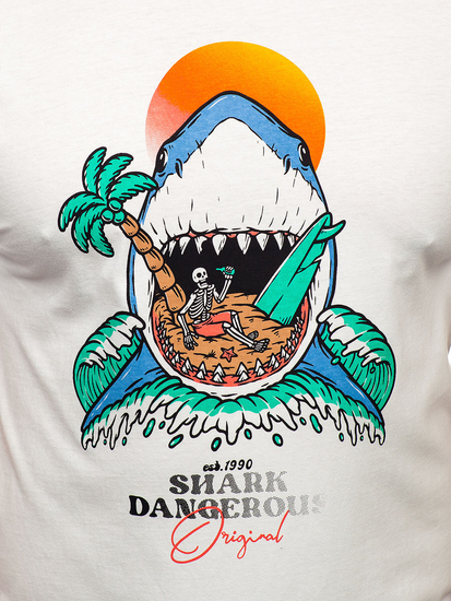 Бяла памучна мъжка тениска с щампа Bolf MPO3460