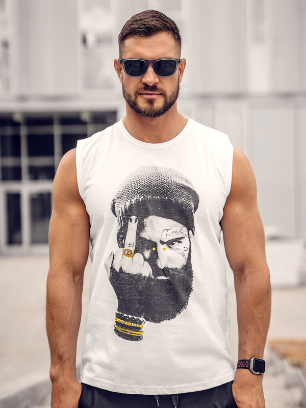 Бяла тениска без ръкави с принт Bolf 14812A