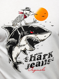 Бяла памучна мъжка тениска с щампа Bolf MPO3502