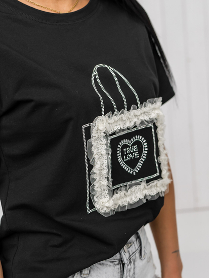 Черна дамска тениска с апликация Bolf 97T2102