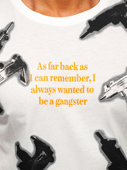 Бяла памучна мъжка тениска с щампа Bolf MPO3471