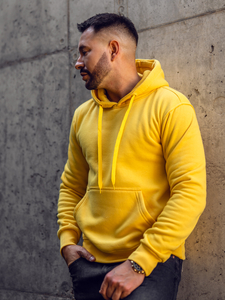 Светложълт мъжки суитшърт с качулка с джоб тип кенгуру Bolf 2009A