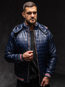 Тъмно синьо демисезонно мъжко ватирано яке Bolf 6191A1