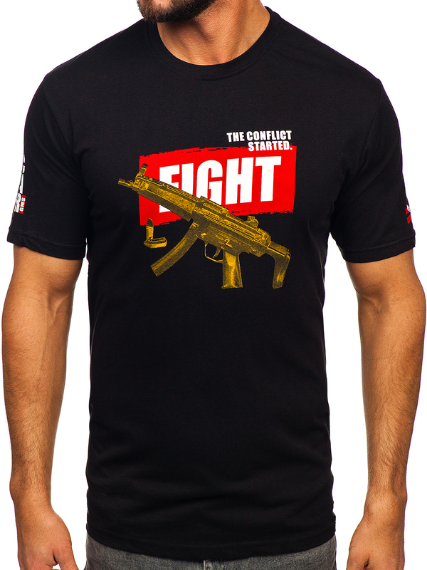 Черна памучна мъжка тениска с принт Bolf 14709