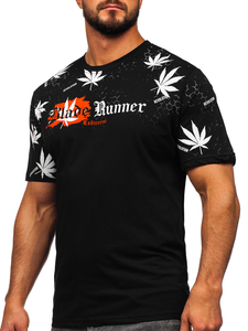 Черна памучна мъжка тениска с принт Bolf 14744