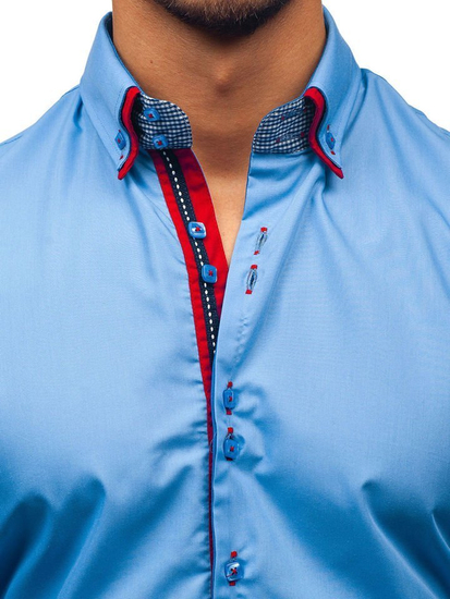 Мъжка елегантна риза с дълъг ръкав небесносиня Bolf 2785