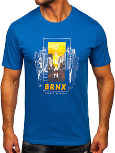 Синя памучна мъжка тениска с щампа Bolf MPO3452