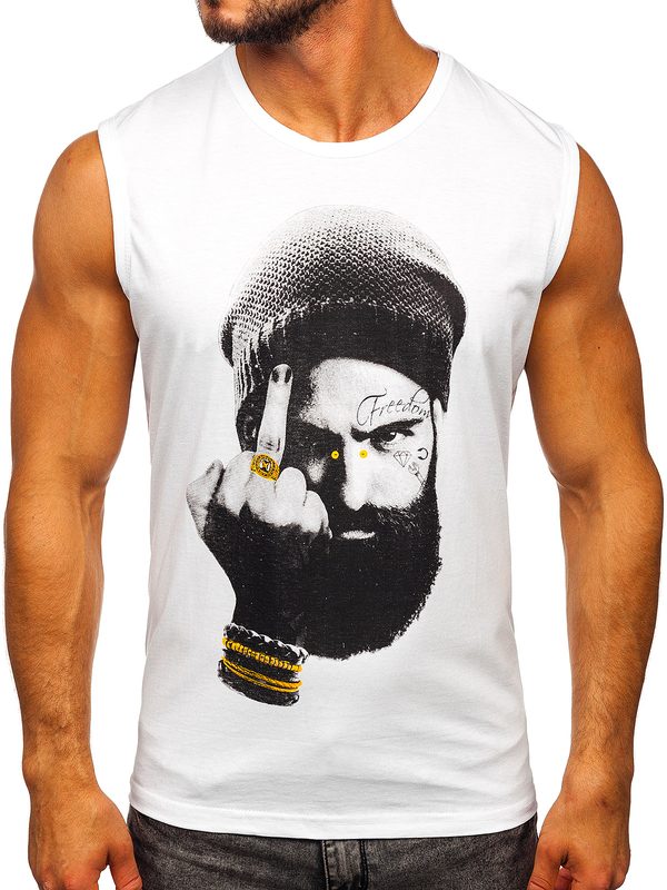 Бял мъжка тениска tank top с принт Bolf 14812