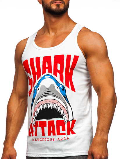 Бял мъжки потник с принт Bolf 143028