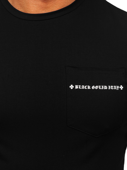 Черна мъжка тениска с джобче и принт Bolf MT3044
