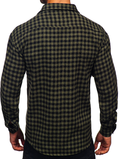 Зелена мъжка карирана фланелена риза с дълъг ръкав Bolf 2025-2