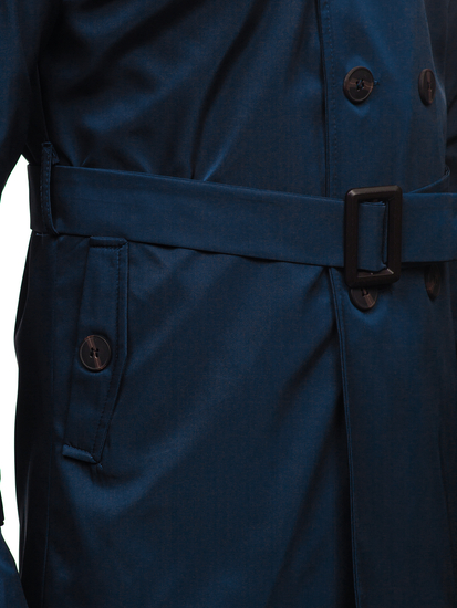 Мъжки светлосин двуреден шлифер с висока яка и колан Bolf 0001