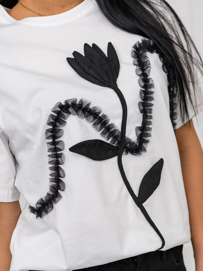 Бяла дамска тениска с апликация Bolf 96T632