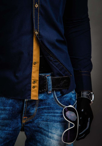 Елегантна мъжка риза с дълъг ръкав, тъмносиня Bolf 3703A