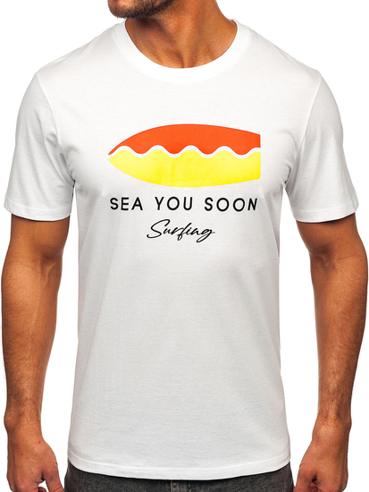 Бяла памучна мъжка тениска с щампа Bolf MPO3457