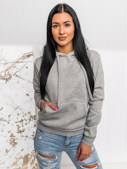 Дамски сив суичър тип кенгуру Bolf W02A1