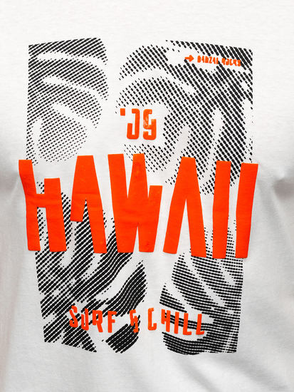 Бяла памучна мъжка тениска с щампа Bolf MPO3497