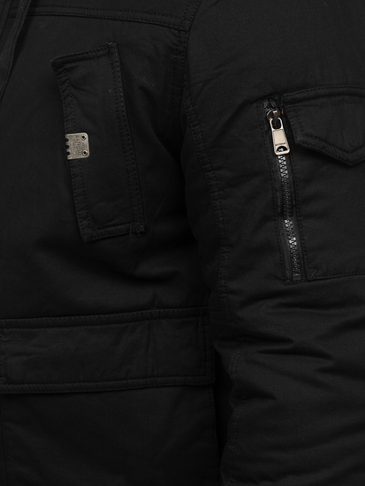 Черно мъжко зимно яке памучно Bolf 1890