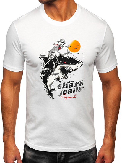 Бяла памучна мъжка тениска с щампа Bolf MPO3502