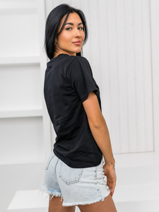 Черна дамска тениска с апликация Bolf 97T2110