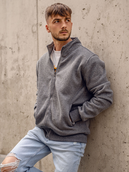 Антрацит мъжки суитшърт с висока яка и цип Bolf B2002A